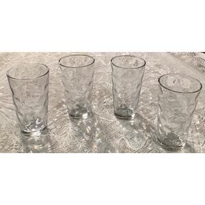 Vintage Set of 4 Pasabahce Thumbprint Optic Dot Tea Water Drinking Glasses 6”